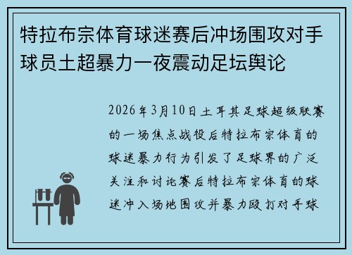 特拉布宗体育球迷赛后冲场围攻对手球员土超暴力一夜震动足坛舆论